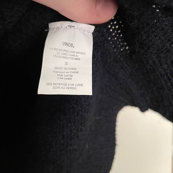 Women's Vince Oversize Cowl Neck Navy Blue Sweater Merino Wool Camel Blend SZ SM - Picture 5 of 5